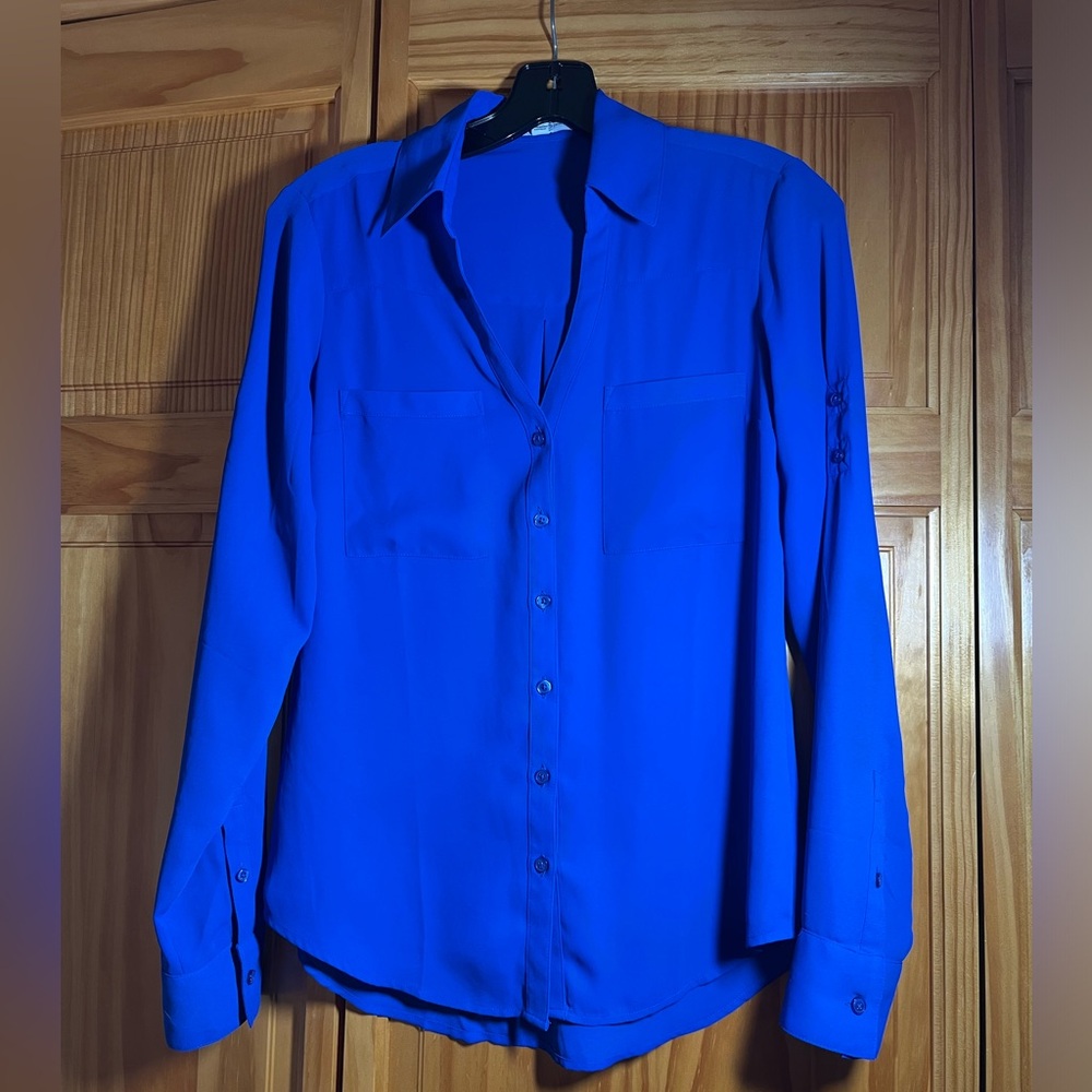 Express - XS Blue Button Down Blouse -The Portifino Shirt, Slim Fit